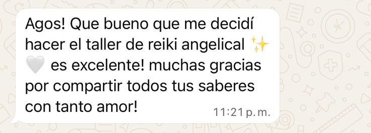 Mensaje de WhatsApp de Ceci despu&eacute;s del Taller de Reiki Angelical con Agostina Borsatto